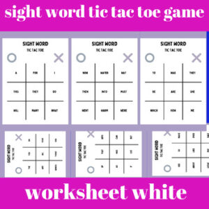 sight word tic tac toe game worksheet white and purple simple style